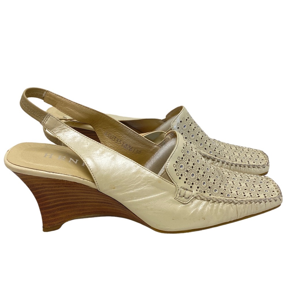 Henry Cream Leather Square Toe Wedges Size Euro 36